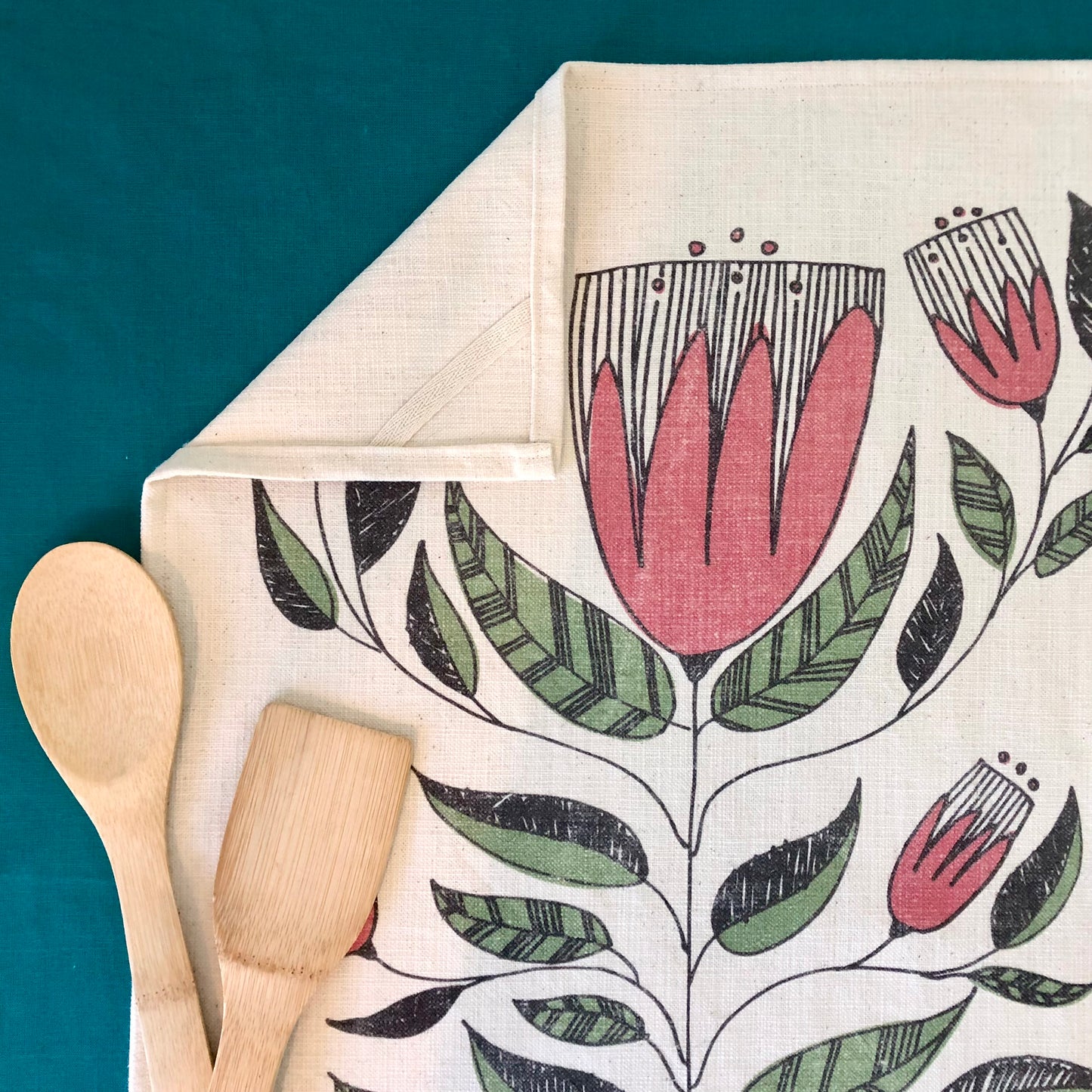 Tea Towel | Yda in Dusty Pink & Green